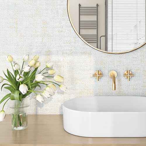 FunStick Gold Blue Grasscloth Peel and Stick Wallpaper Textured Self Adhesive Blue Fabric Contact Paper for Cabinets Walls Removable Grass Cloth Wallpaper Roll for Bedroom Bathroom Wall Decor 16"x80"