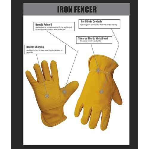 Iron Fencer Leather Work Glove- 207 X-Large Cowhide Leather Fencing Gloves for Men Heavy Duty Double Palm, Guantes de Trabajo, Ranch, 207XL