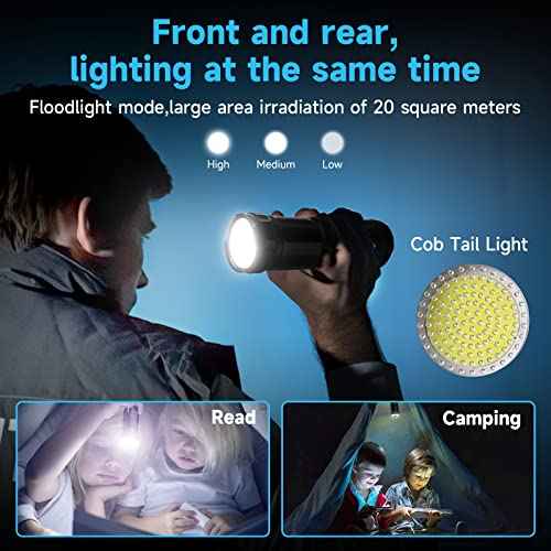 Rechargeable Flashlights High Lumens, 3000 Lumens Super Bright Led Tactical Flashlights with COB Work Light, High Powered Flashlight, Powerful Handheld Flashlights for Emergencies Camping Hiking
