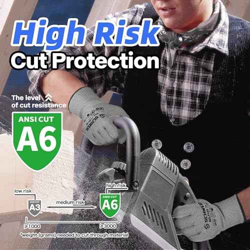 Schwer 6 Pairs ANSI A6 Cut Resistant Gloves CR7120 Cut Proof Work Gloves, Touchscreen, for Men and Women Used for Woodworking, Glass Cutting, Construction, Cargo Handling, Car Repair, L