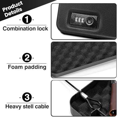 Gun Safe for Pistol Small Portable Handgun Lock Box with Combination Lock, Pistol Safe for Car, Home, Travel, 9.4" x6.6" x1.8",Black