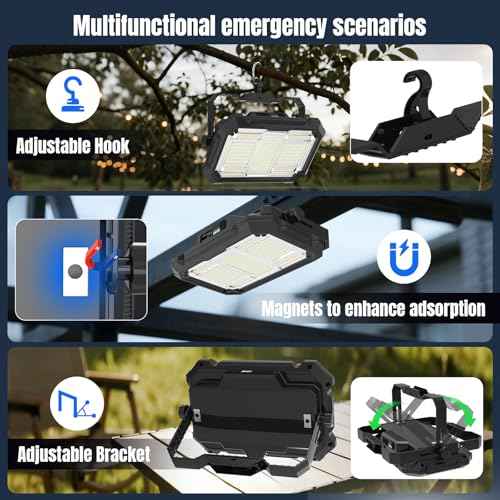 400W 32000MAh Rechargeable Work Light, 206 LED 32000LM Portable Flood Light with Stand£¦infinitely dimmable function, IP66 Waterproof 4 Modes LED Job Site Lighting Flashlights for Mechanic Car Repair