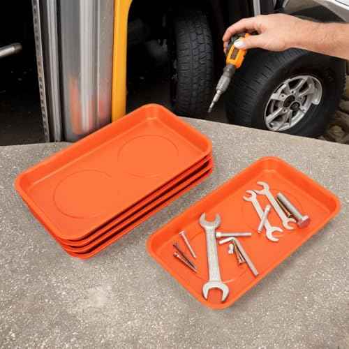 5 PCS Magnetic Trays, 9.4X5.5x1.4Inch, Magnet Tool Tray, Magnetic Parts Tray, orange, by GENHAKON
