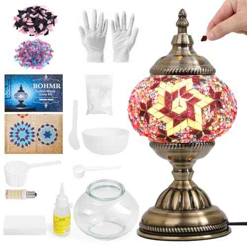 DIY Turkish Mosaic Lamp Kit,Table Lamp Making Kit, Easy No Skills Craft for Family Team,Decorative Table Desk Light Crfat Kit for Living Room Bedroom, Make Your Own Table Lamp,Gifts,Purple