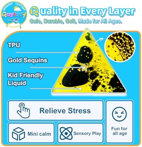 Squishy Liquid Sensory Gel Tiles 9 Packs - Triangle Liquid Sensory Toys for Sensory Play & Portable Fun, Washable Sensory Floor Tiles for Toddles 3+ Learning, Calming, Fidgeting