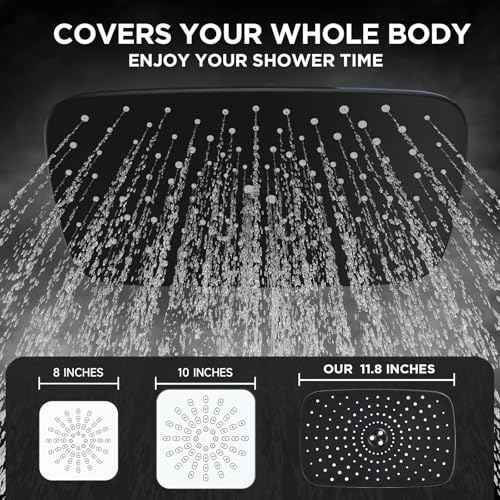 Veken 11.8'' Rain Black Shower Head with Handheld Spray Combo, Extension Arm for Rainfall showerhead, Muti-modes Massage High Pressure Hand Held Shower Heads with Hose, Anti-Clog Nozzles & Bathroom