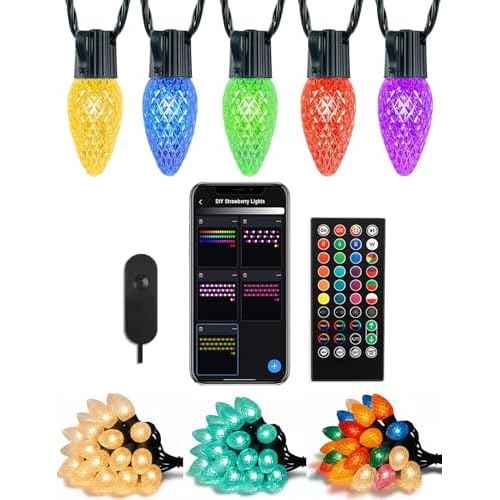 Smart RGB C9 Outdoor 79FT 100LED Chasing Effects Christmas Lights with Timer, Music Sync APP & Remote, Waterproof Extendable Color Changing String Lights for House