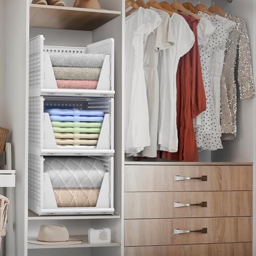 Sorbus Shelf Organizer - Closet Shelf Organizer for Clothes, Closet, Bathroom, Kitchen, Garage - Plastic Stackable Shelf Organizer Baskets - Open Front Design Under Shelf Organizer