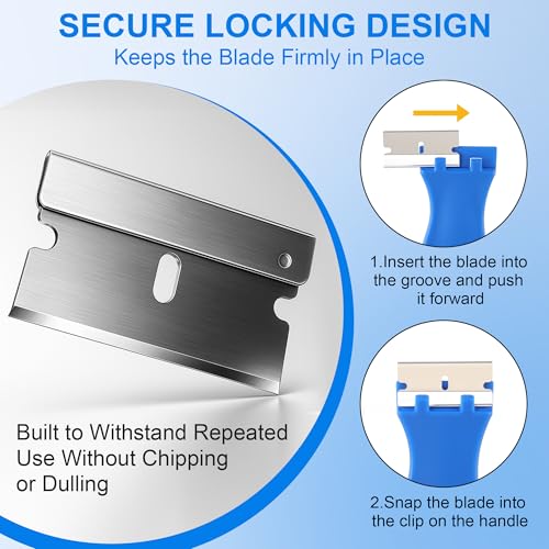 Glass Stove Top Scraper and Non Abrasive Cook top Scrubbing Pads Kit with Extra Replacement Blades, Razor Blade Scraper Cleaning Tools for Oven, Kitchen, Windows, Paint Removal and Adhesive Residues