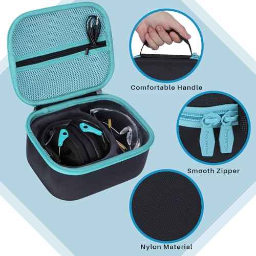 Storage Case Compatible with Walker's Razor Slim Shooting Hearing Protection Electronic Earmuffs(Black + Light blue Zipper)