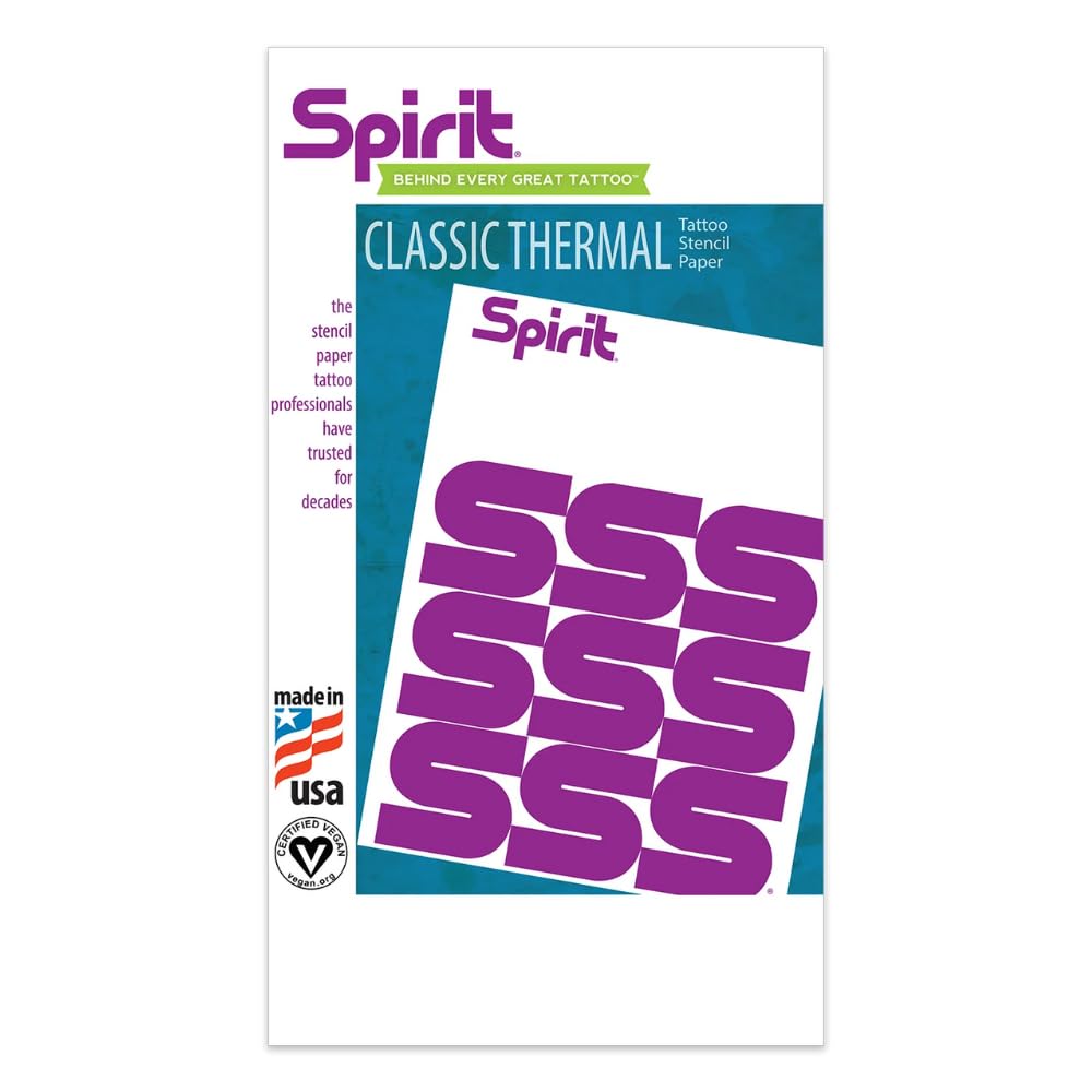 Spirit® Brand Tattoo Transfer Paper Freehand Thermal for Stencils, 8.5" x 14" - 100 Sheets, Certified Vegan, Proudly made in the USA