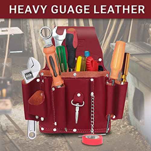 FUERI Leather Tool Pouches for Carpenter Electrician Heavy Duty Construction Professional 5 Pocket Tools Belt Suspenders Organizer