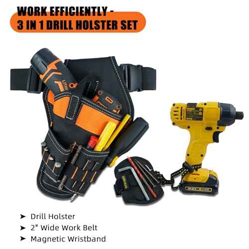 KUNN Right Handed Drill Holster, Heavy Duty 3-in-1 Impact Driver Holder with Magnetic Wristband for Tool Belt