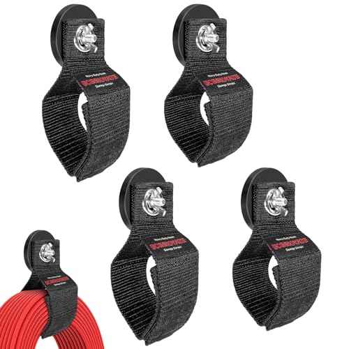 UCINNOVATE Heavy Duty Magnetic Hook Straps 4 Pack, 2.59INCH Magnetic Storage Hooks, Magnetic Tool Holder, Powerful Garage Storage Hook Ties, Extension Cord,Hose, Cable, Rope,Tools,Workshop,Pick-up
