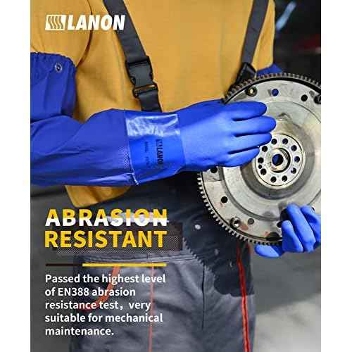 LANON 26" Elbow Length PVC Chemical Resistant Gloves, Heavy-Duty Long Rubber Gloves, Acid, Alkali & Oil Protection, XXL