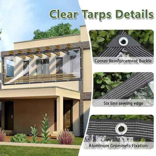 Clear Tarp 6x10 ft -Heavy Duty 14Mil Waterproof PVC Vinyl Tarpaulin with Reinforced Edges & Aluminum Alloy Grommets,Transparent Cover for Patio,Porch,Pool,RV,Outdoor Use