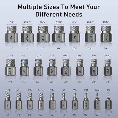 Screw Extractor Set, 25 Piece Easy Out Bolt Extractor Set, Multispline Screw and Hex Head, for Removing Broken Studs, Bolts, Screws, 1/8 Inch to 7/8 Inch in 1/32-Inch Increment, Tools Gifts for Men