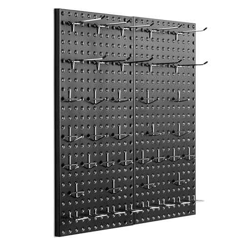 VEVOR Metal Pegboard Panels, 24" x 12" Pegboard, 2 Panels, Heavy Duty Peg Board Wall Organizer with Accessories, for Living Room Garage Tool Storage Office Organization Craft Room Kitchen Home, Black