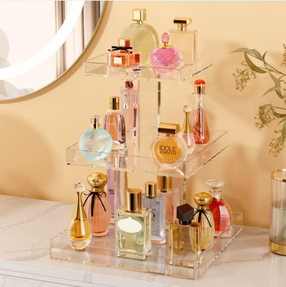NIUBEE 3-Tier Perfume Organizer, Clear Resin, Rectangular Tray, Sturdy Design, Space Saver, Convenient Access, Easy Assembly