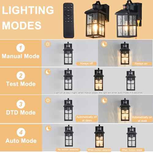 Porch Light with GFCI Outlet with Remote, Dusk to Dawn Outdoor Lighting with Outlet, Upgraded 4 Lighting Modes Motion Sensor Outdoor Lights, Waterproof Outside Lights for House Patio Garage Front Door