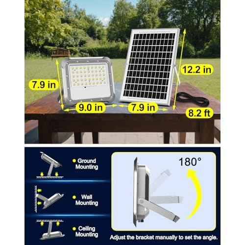Outdoor Solar LED Flood Lights: Waterproof Security Patio Lights with Remote Control, 6500K Bright Illumination Dawn to Dusk Lighting for Fence, Yard, Backyard, Wall, House