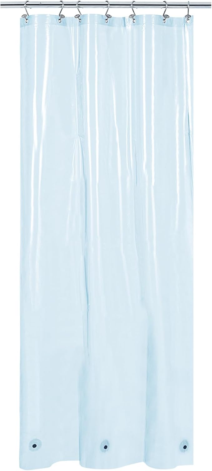 Barossa Design Clear Blue Stall Shower Curtain Liner with 3 Magnets - 36" x 72" Waterproof PEVA Plastic Narrow Shower Liner Lightweight for Small Bathroom, Metal Grommets - Clear Blue