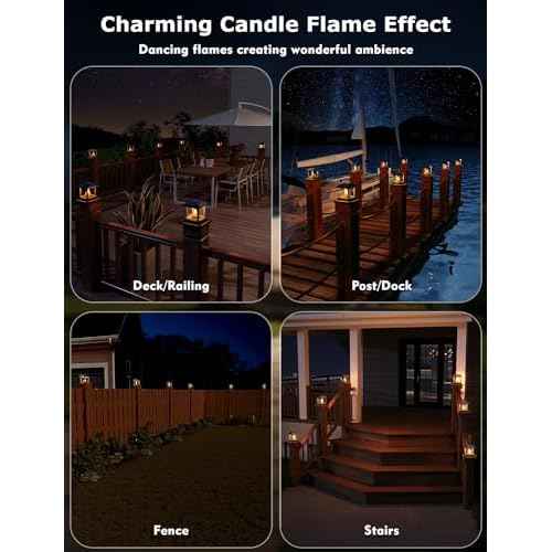4 Pack Solar Post Lights Outdoor with 3D Flickering Candle Wick, Solar Post Cap Lights IP67 Waterproof, Warm LED Lighting Decor for Fence Deck Mailbox Yard Porch, Fit 4x4, 5x5 or 6x6 Vinyl/Wooden Post