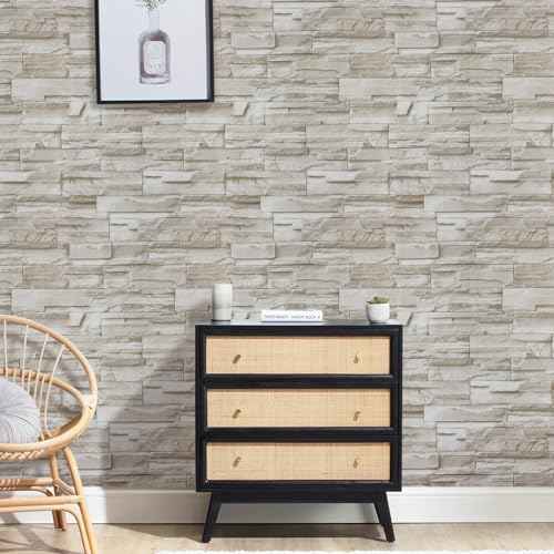 ConCus-T Brick Wallpaper Peel and Stick Wallpaper 17.7" x 118" Faux Stone Wallpaper Brick Contact Paper Self-Adhesive Removable Decorative Wall Paper for Wall Kitchen Backsplash