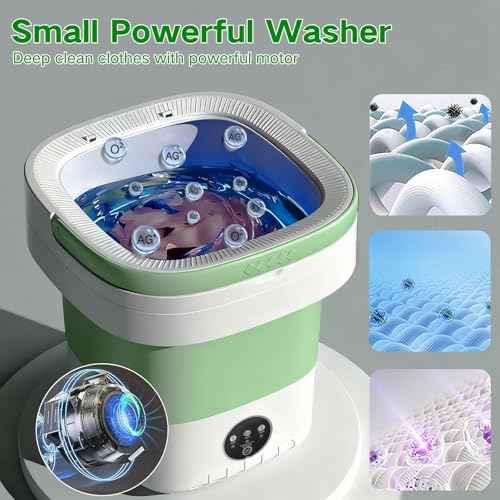 Portable Washing Machine, 15L Mini Collapsible Washer with 3 Cleaning Modes for Baby Clothes, Underwear, Small Foldable Laundry for Travel Apartment Home Dorm Hotel Camping (White+Green)