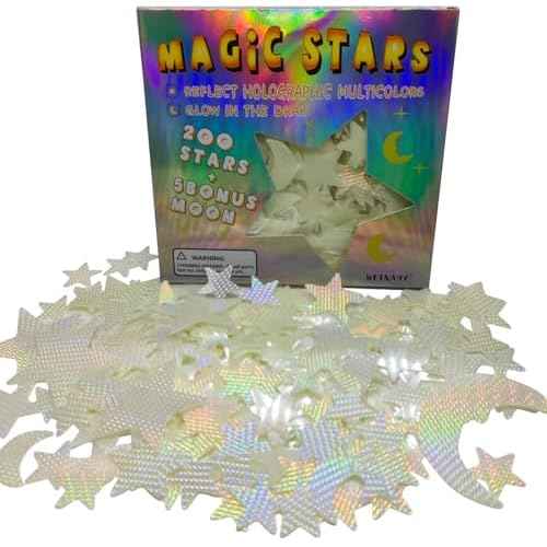 3D Magic Stars - Display Holographic Colors Under Light Source and Glow in The Dark After Absorb Light Source, Glow in The Dark Stars for Ceiling, Wall Stickers Decal