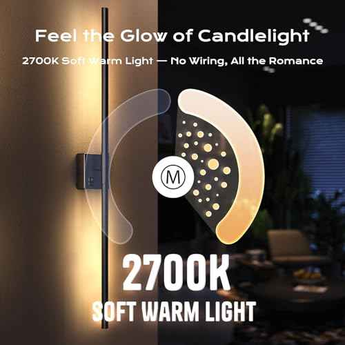 31in Wireless Wall Sconces Set of Two, [Creates Sunset Glow Ambiance] Dimmable 2700K?6000K with 8000mAh Battery & Display, Touch/Remote Control, Rechargeable Wall Lamps for Home Decor ? Black
