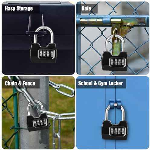 4 Pack disecu 4-Digit Combination Lock, Waterproof Outdoor Padlock for School Gym Locker, Sports Locker, Shed, Storage Unit (Black)