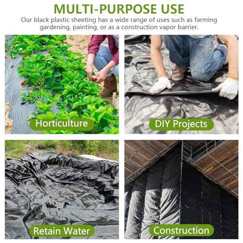 Black Plastic Sheeting Roll 10 Mil 5'x100' Polyethylene Film, Heavy Duty Black Painters Tarp for Drop Cloth, Weed Barrier, Concrete, Vapor, Construction, Cover (5'X100'(10 Mil))