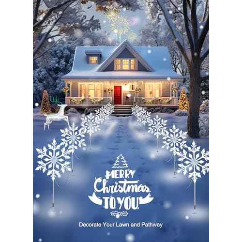 Brightown Snowflake Lights Outdoor, 10 Large Snowflake Christmas Pathway Lights, Christmas Decorations Outside Yard Sidewalk Walkway Driveway Marker Garden Lawn Stakes with LED Lights, White