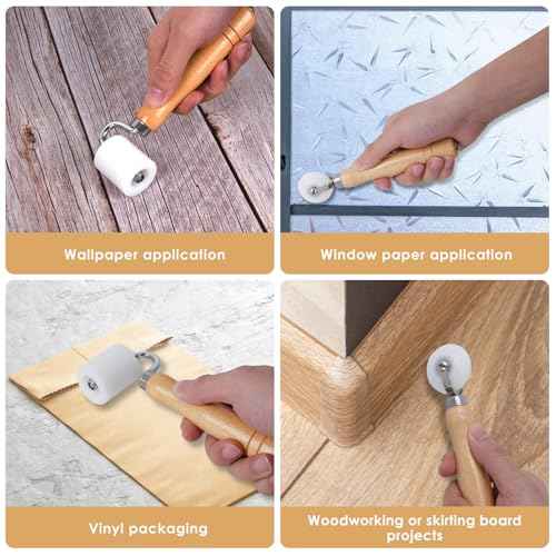Wallpaper Smoothing Roller, Rubber seam roller, wheel roller Corner Seam Roller for wallpaper, wood hand wallpaper roller pack of 2