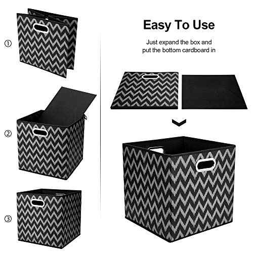 Foldable Cube Storage Boxes 13x13x 13 in Fabric Storage Cubes Bins Black Cube Inserts Storage Chevron Printed Cloth Storage Basketes Folding Drawer for Organizers Shelf Closet,QY-SC03-3