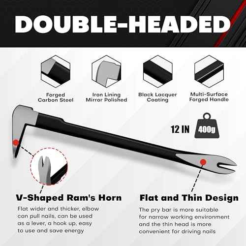 C&T 3-Piece Adjustable Spud Wrench and Pry Bar Set, Spud Wrench, Nail Puller, Claw Bar, Cats Paw Nail Puller, Universal Wrenches, 8In, 10In, 12In, CR-V, Suitable for Home Renovation and Woodworking
