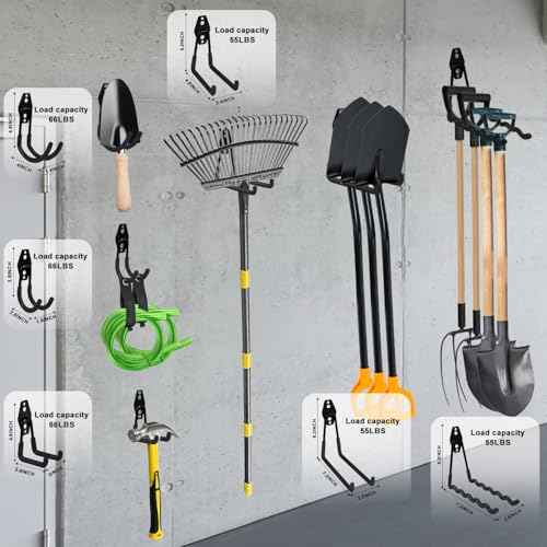 Garage Hooks, 12 Pack Heavy Duty Wall Mount Storage Hanger, Steel Garage Storage Hooks for Ladder, Bike, Garden Tool with Extension Cord Holder Organizer (Black)