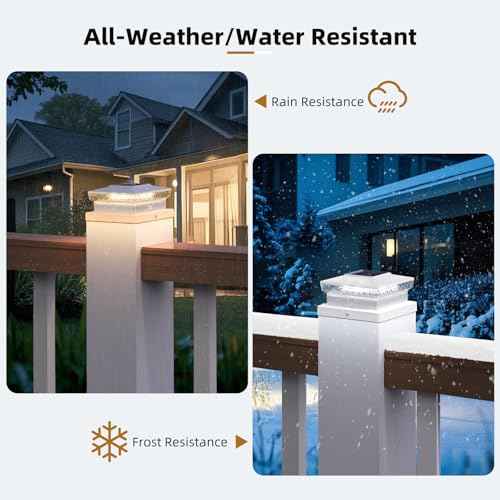 Solar Post Cap Lights, 8 Pack Outdoor Fence Post Solar Lights for 4x4 5x5 Wood/Vinyl Posts, 10-12 Hours Dusk to Dawn Warm/Cool Light Glow for Garden/Deck - White