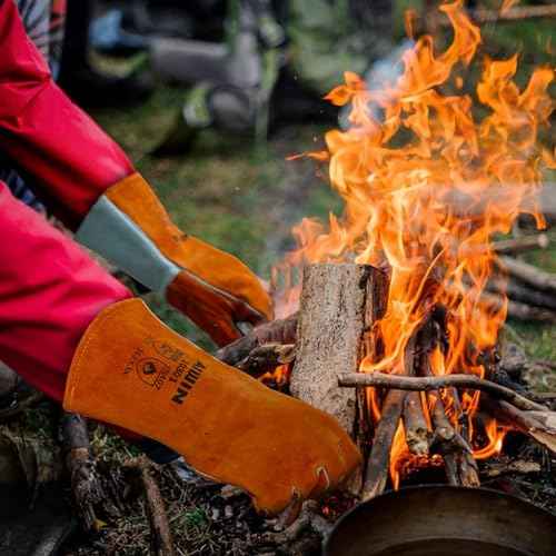 ANDANDA Leather Welding Gloves, 13" Fire/Heat Resistant Gloves Provides Flames, Sparks and Welding Spatter Protection, Large