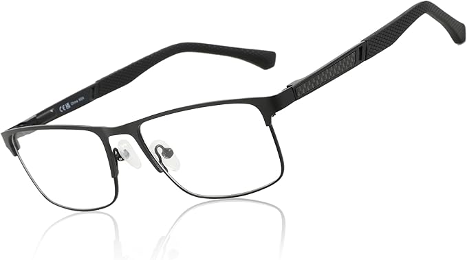 ZENOTTIC Blue Light Glasses Men : Black Reading Glasses Men - Square Frame Computer Glasses - Anti Glare Metal Readers