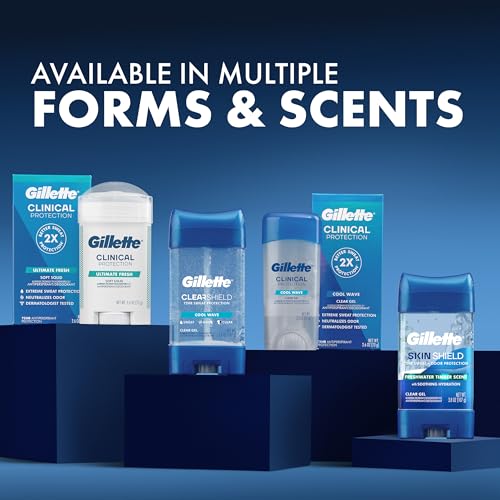 Gillette Antiperspirant and Deodorant for Men, 72hr Clinical Strength Sweat & Odor Protection, Long Lasting Freshness, Anti-White Mark Technology, Clear Gel, Cool Wave Scent, 3.8 oz (Pack of 4)