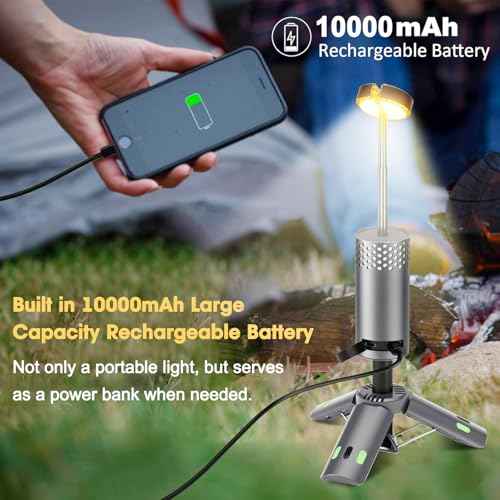 Camping Lights Rechargeable, Detachable Camping Lantern with Stand, Telescopic Waterproof Camp Lamp, Magnetic Work Hanging Light, LED Tent Flashlights for Emergency (Gray)