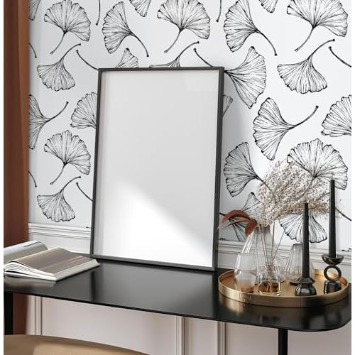 CiCiwind Black and White Peel and Stick Wallpaper Removable Self-Adhesive Wall Paper for Bedroom Bathroom Ginkgo Leaves Contact Paper Modern for Living Room 17.3In¡¿118In