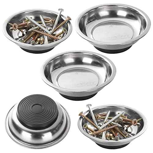 5 Pack 4.3 Inch Magnetic Parts Tray Craftsman Magnetic Tray for Mechanics Magnetic Screw Holder Magnetic Bowl for Screws Bolt Magnetic Tool Tray Stainless Steel Magnet Tray Round Magnetic Dish