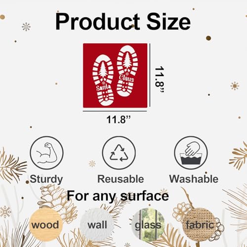 Christmas Stencils for Crafts Reusable 12¡± Santa Footprint Stencil Holiday Stencils for Floor Porch Wood Sign Decor