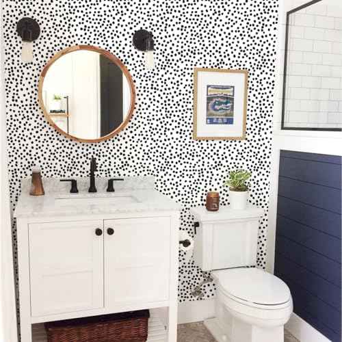 Jeweluck Peel and Stick Wallpaper Polka Dot Wallpaper Stick and Peel 17.7¡± x 118.1¡± Black Dot Contact Paper Decorative Black and White Wall Paper Removable Self Adhesive Vinyl Walls for Bathroom