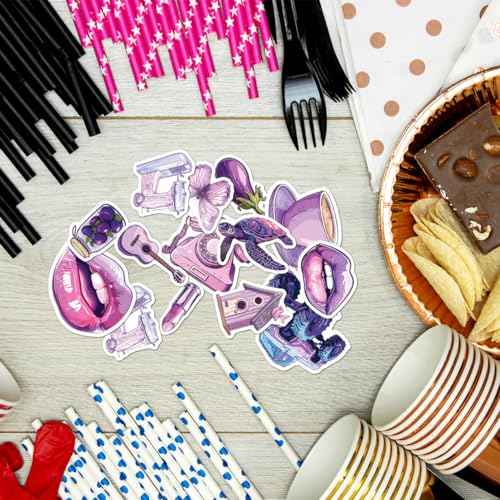 Cute Aesthetic Purple Stickers Pack for Laptop Water Bottle Scrapbooking Journaling Phone Vinyl Decals Teen Girls Young Adults Students Waterproof 50Pcs Fun Decorative Art Wall