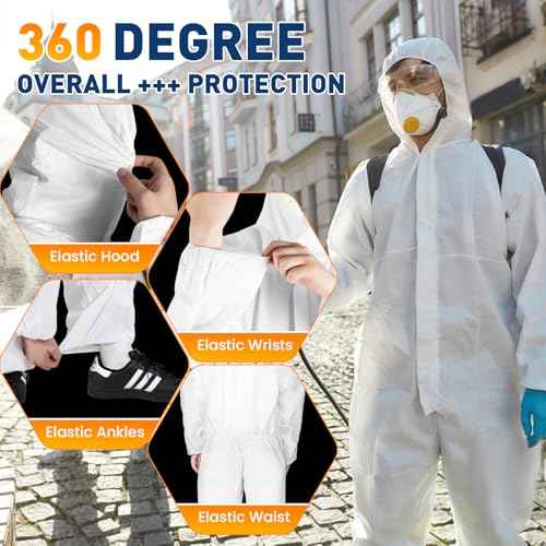 CAREGY Hazmat Suits Protective Coveralls with Hood, Heavy Duty Full Body Painters Suit for Men & Women