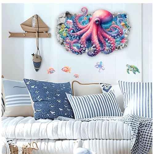 Octopus 3D Ocean Animal Wall Stickers - Sea Life Wall Decals for Kids Room & Bedroom Decor